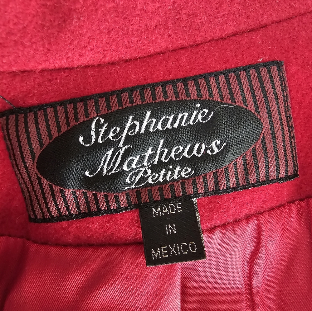 Rare Stephanie Mathews Dark Red 100% Wool Trench … - image 4